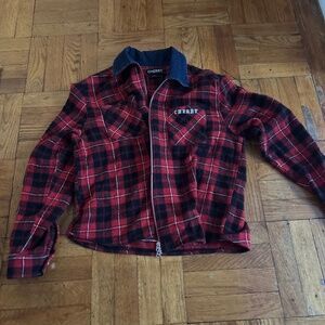 Cherry Los Angeles Adult Plaid Zip Shirt Jacket (Red) Medium